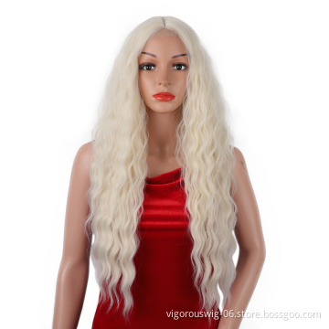 Hot Selling High Quality Platinum Natural Hairline Lace Cosplay Daily Party Machine Made Long Afro Kinky Curly Wig